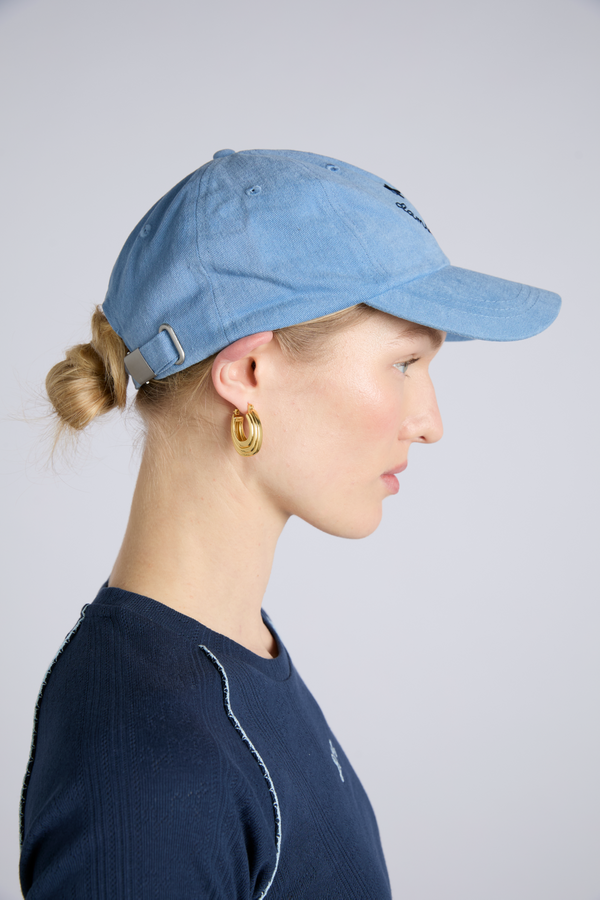 Damson Madder Washed Smiley Cap In Blue With Navy Embroidery