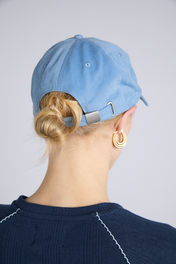 Damson Madder Washed Smiley Cap In Blue With Navy Embroidery