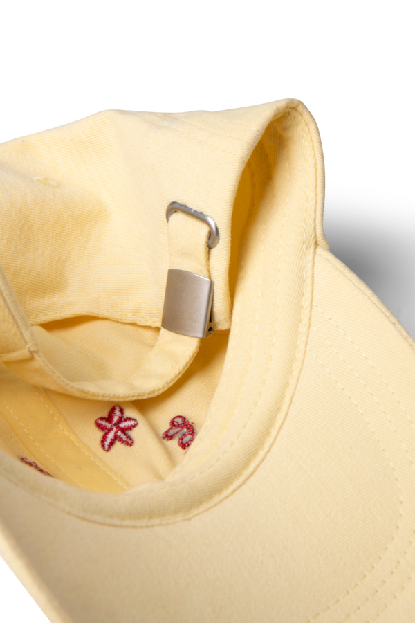 Damson Madder Washed Smiley Cap In Butter With Red Embroidery