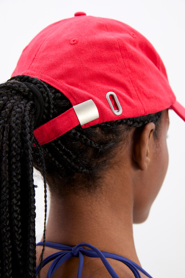 Damson Madder Washed Smiley Cap In Red With Pink Embroidery