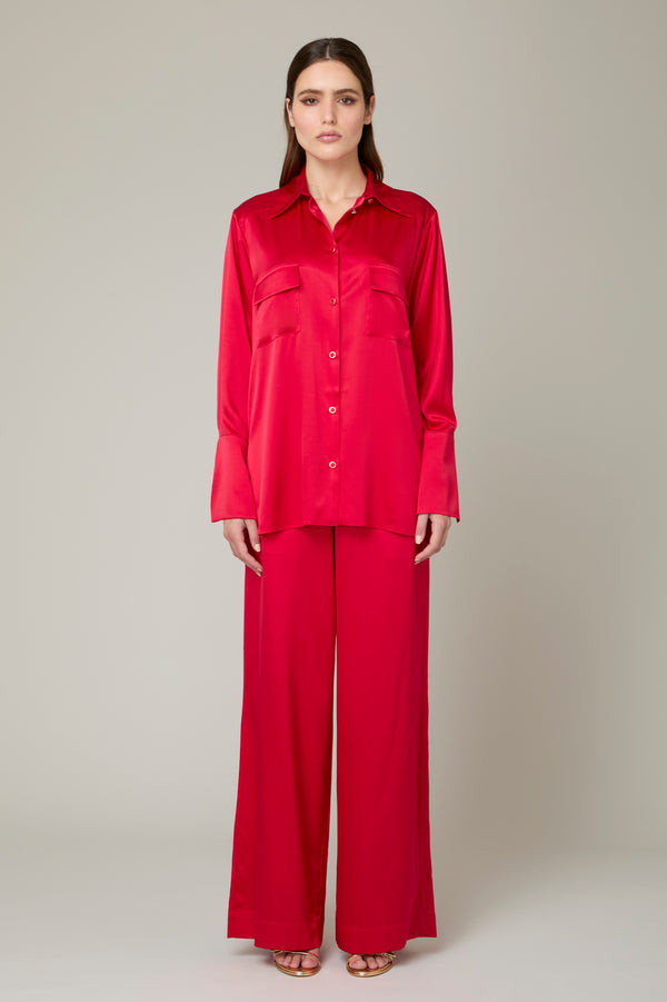 danamé CELESTE SATIN SHIRT Burgundy red