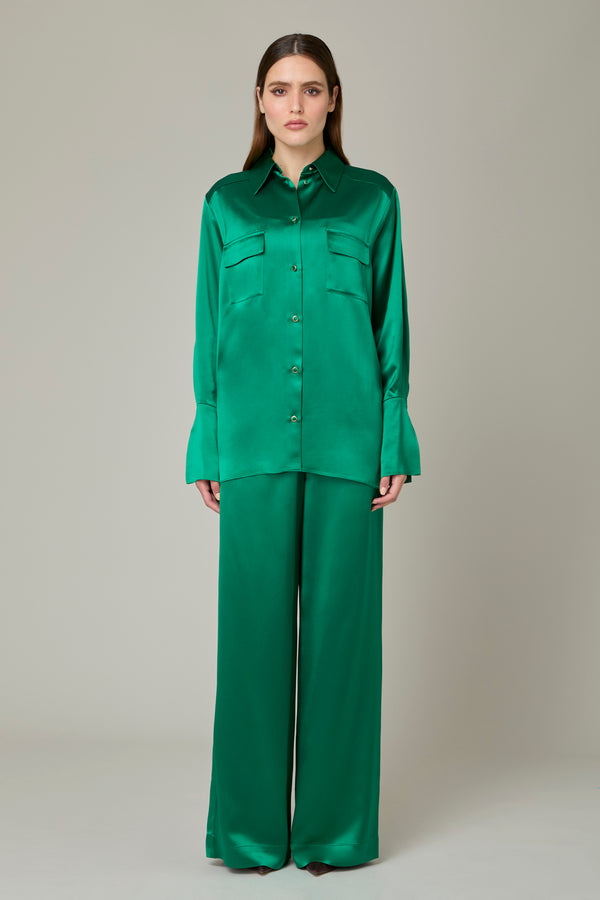 danamé CELESTE SATIN SHIRT Forest green