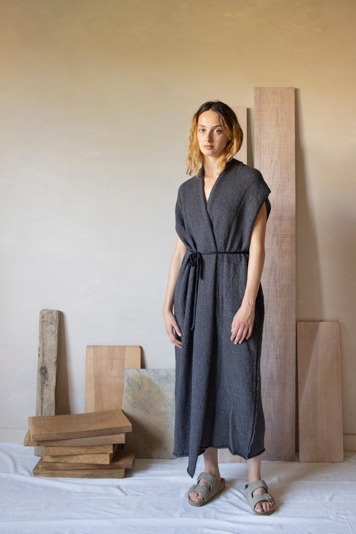 Daniel Andresen Hadar Wrap Dress With Belt And Pockets Charcoal