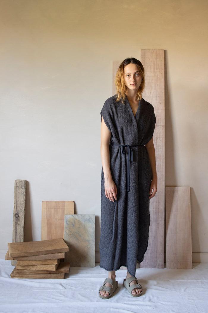 daniel andresen Hadar wrap dress with belt and pockets charcoal