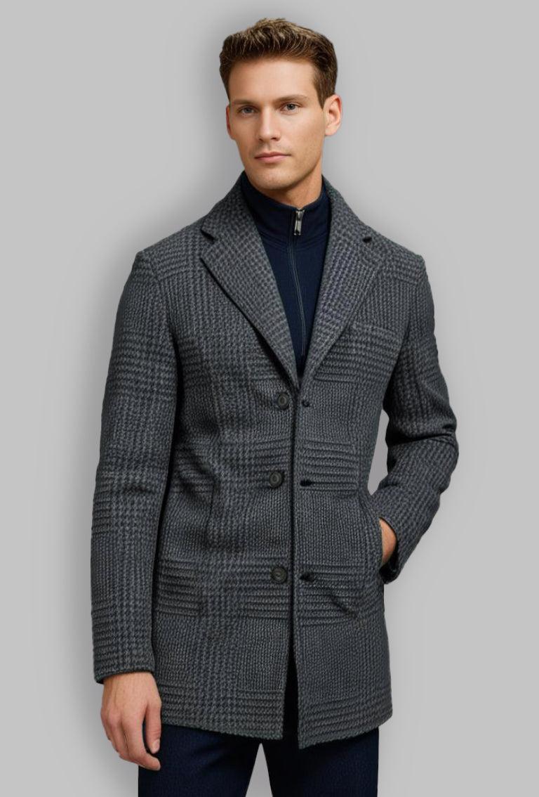 Daniel Hechter Blois Navy Grey Checked Overcoat