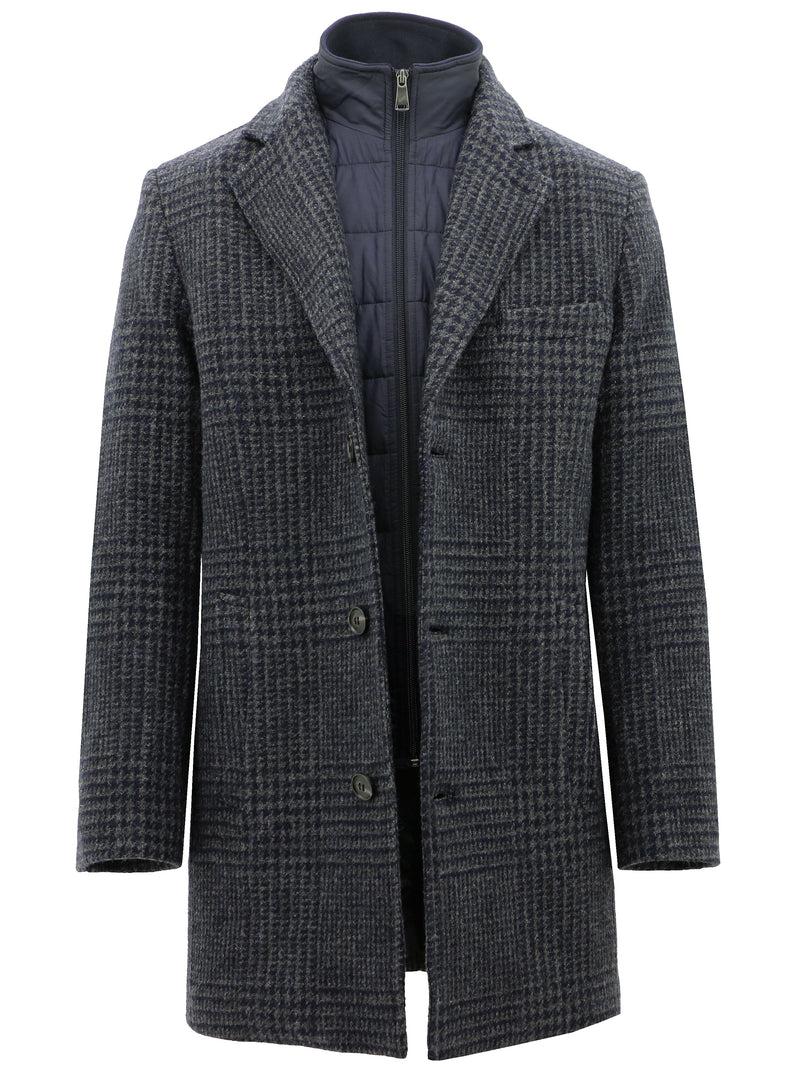 daniel hechter Blois Navy Grey Checked Overcoat