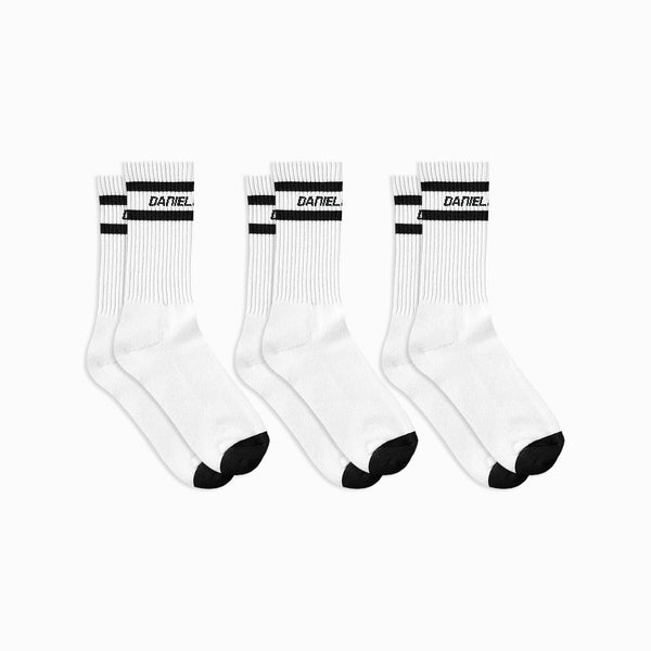 daniel patrick 3 pack logo stripe b-ball socks Accessories cream + black