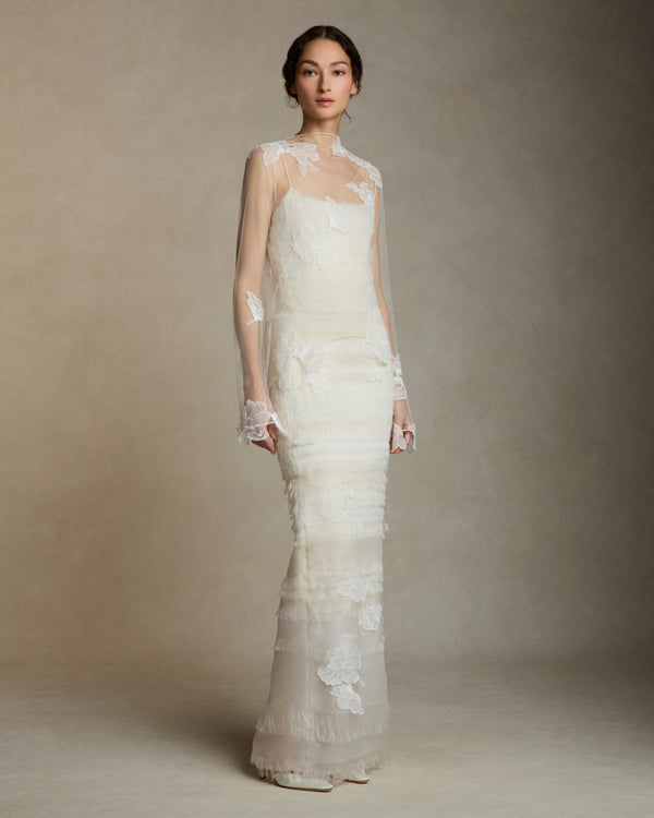 danielle frankel Clara Tulle with Lace Appliqué TOP PEARL