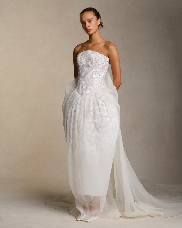 danielle frankel Juniper Hand Painted GOWN PEARL