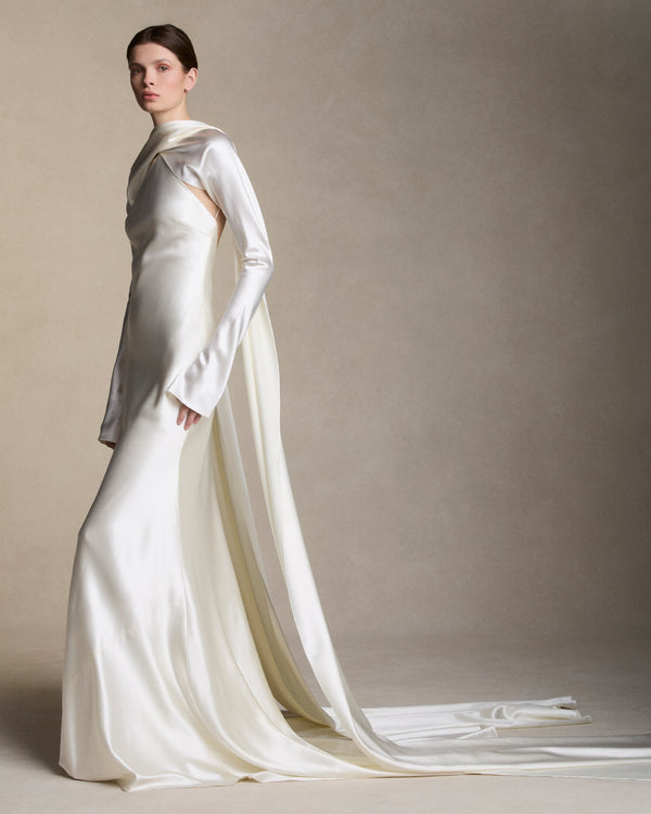 Danielle Frankel Mari Silk Wool Sleeves GOWN PEARL