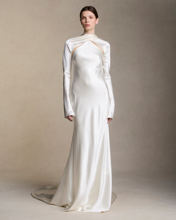 danielle frankel Mari Silk Wool Sleeves GOWN PEARL