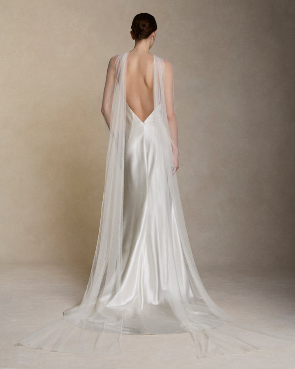 Danielle Frankel Mari Tulle Sleeves GOWN PEARL