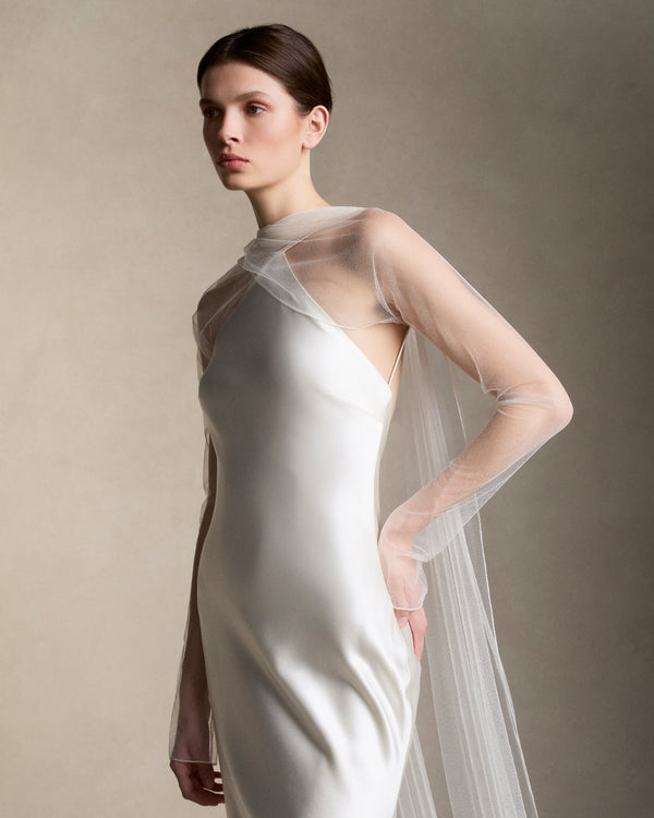 Danielle Frankel Mari Tulle Sleeves GOWN PEARL