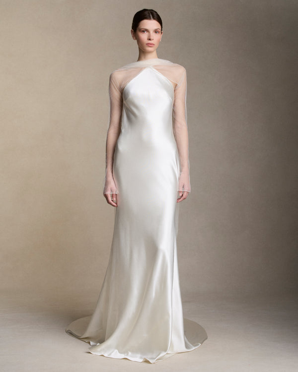 danielle frankel Mari Tulle Sleeves GOWN PEARL