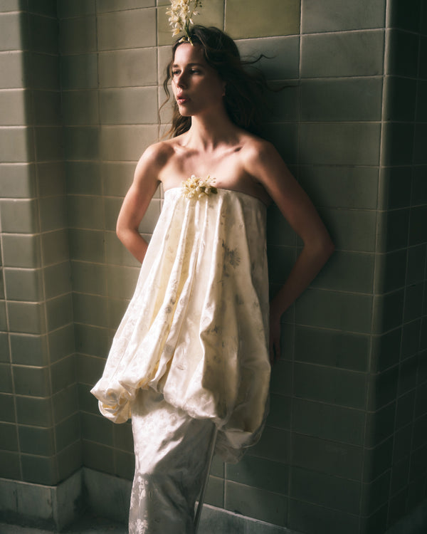 Danielle Frankel Rumi Printed Painted GOWN PEARL
