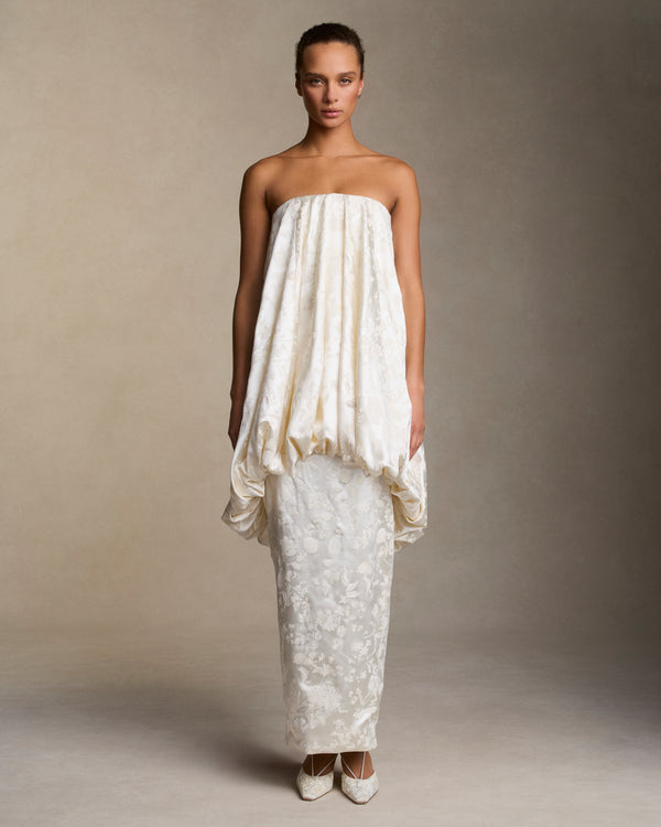 danielle frankel Rumi Printed Painted GOWN PEARL