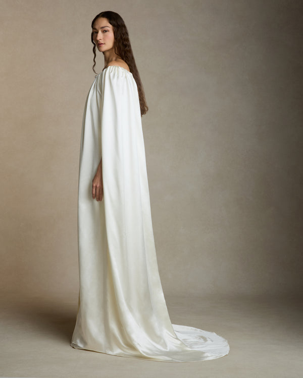 Danielle Frankel Silk Wool Cape GOWN PEARL