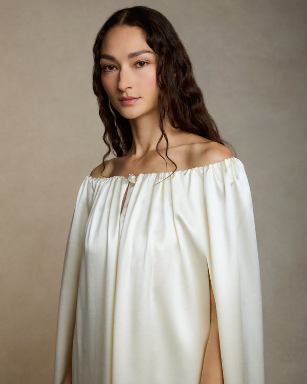 Danielle Frankel Silk Wool Cape GOWN PEARL