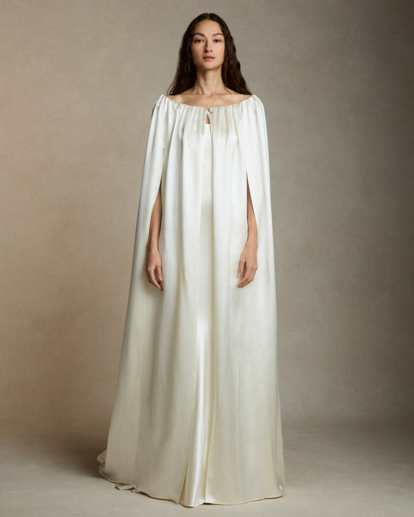 danielle frankel Silk Wool Cape GOWN PEARL
