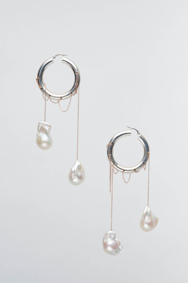 Danielle Frankel Double Drop Hoop And Chain Earring JEWELRY IVORY