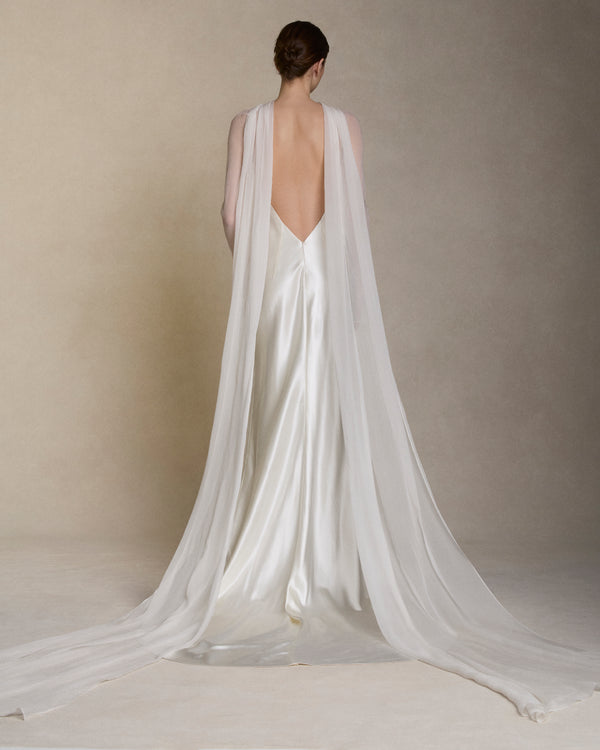 Danielle Frankel Mari Crinkle Chiffon Sleeves GOWN PEARL