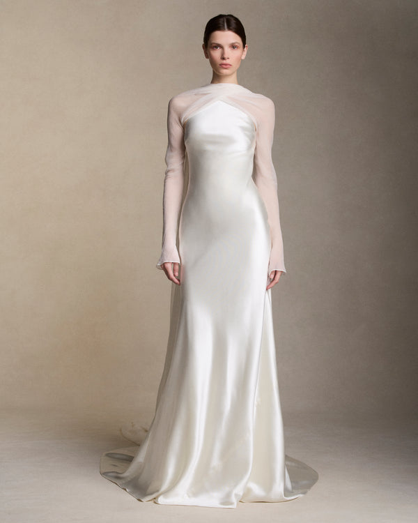 danielle frankel Mari Crinkle Chiffon Sleeves GOWN PEARL