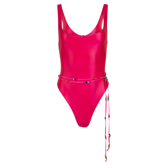 dannijo Acid Pink One-Piece Swimsuit with Beaded Belt