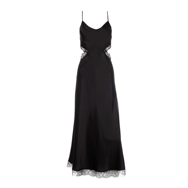 dannijo Black Lace Cut-out Long Silk Slip Dress