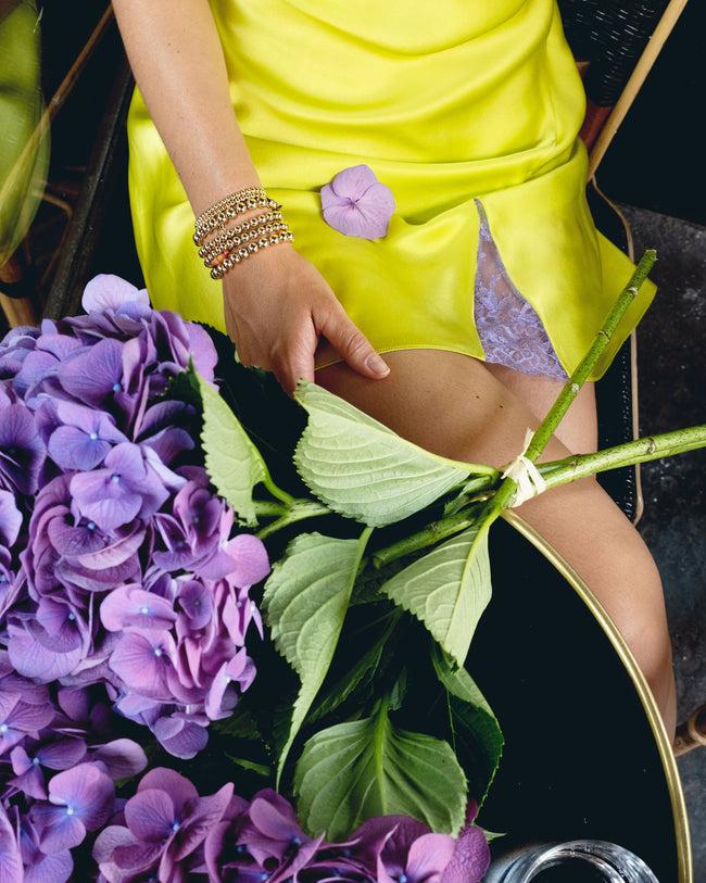 Dannijo Chartreuse Mini Slip W/ Lace Godet