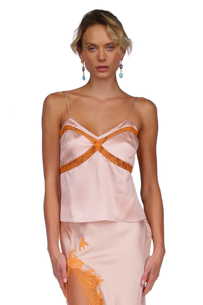dannijo Dusty Rose Lace Paneled Camisole