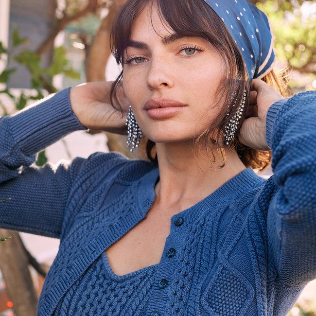 Dannijo Navy Cable-Knit Cropped Cardigan