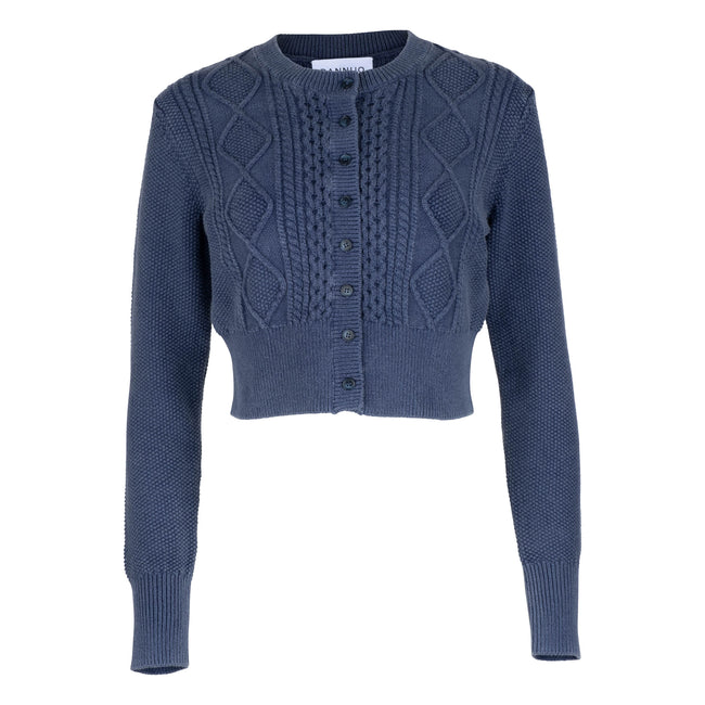 dannijo Navy Cable-Knit Cropped Cardigan