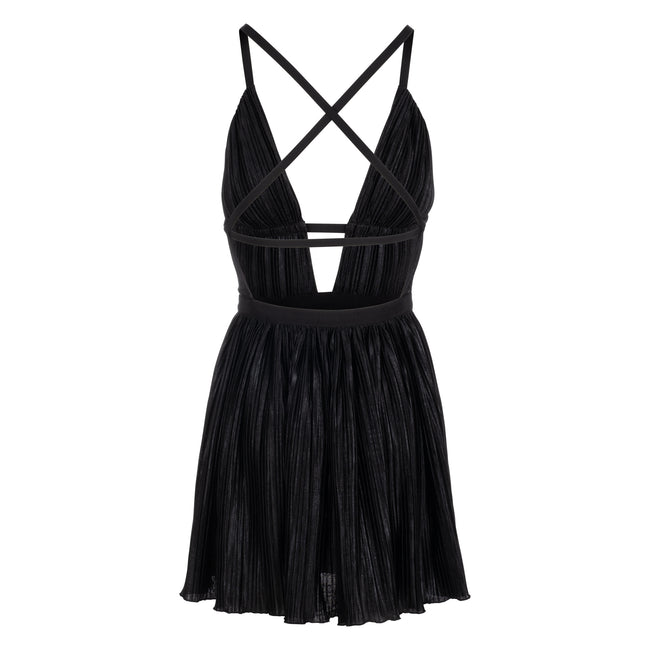 Dannijo Pleated Noir Plunge Neck Mini Dress