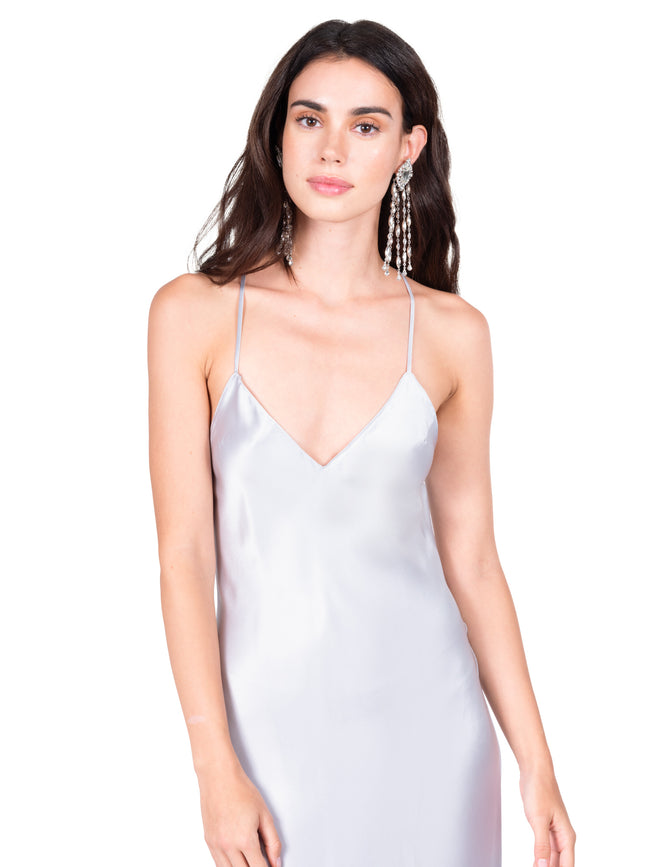 Dannijo Silver Blue Open Back Cross Strap Midi Slip Dress