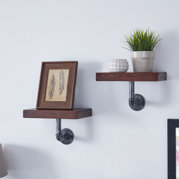 danya b 12" x 7" Floating Pipe Industrial Rustic Wall Mount Shelves " (Set of 2)