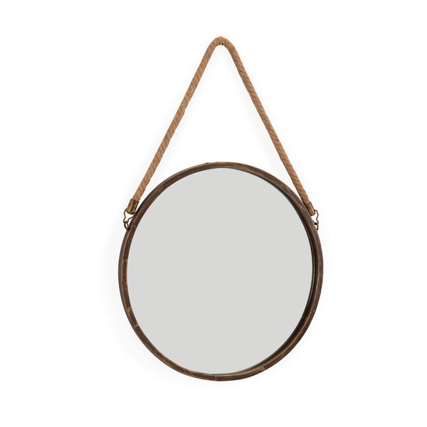 Danya B 15" Antique Gold Patina Round Mirror With Hanging Rope