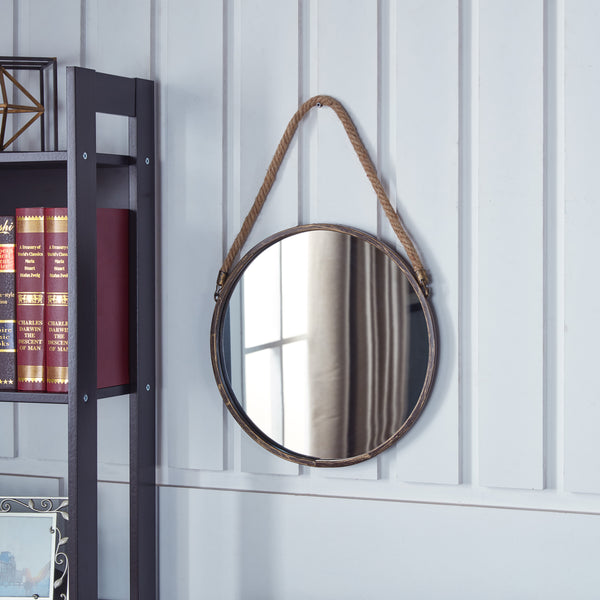 danya b 15" Antique Gold Patina Round Mirror with Hanging Rope