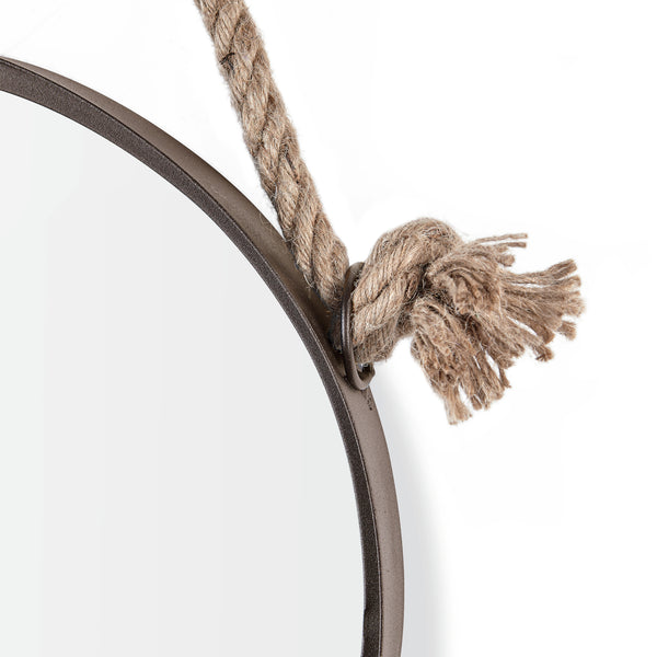 Danya B 15in Dark Brown Iron Framed Round Accent Mirror With Hanging Rope