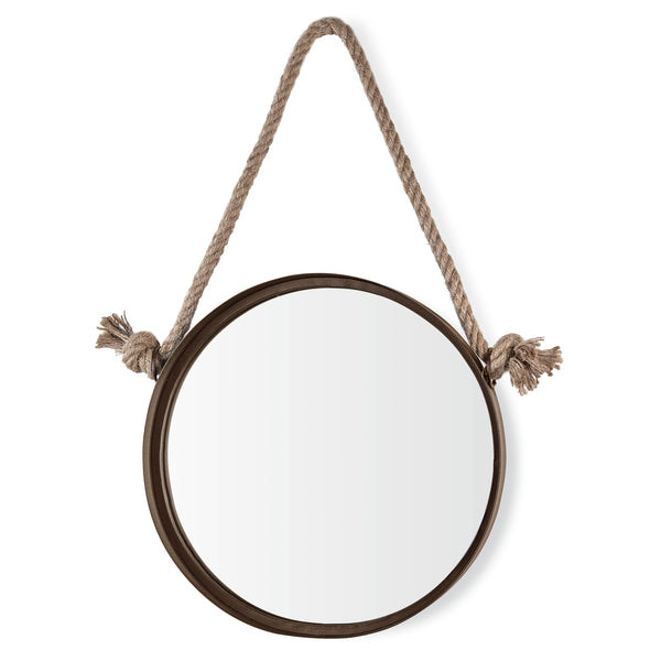 Danya B 15in Dark Brown Iron Framed Round Accent Mirror With Hanging Rope