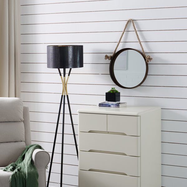 danya b 15in Dark Brown Iron Framed Round Accent Mirror with Hanging Rope