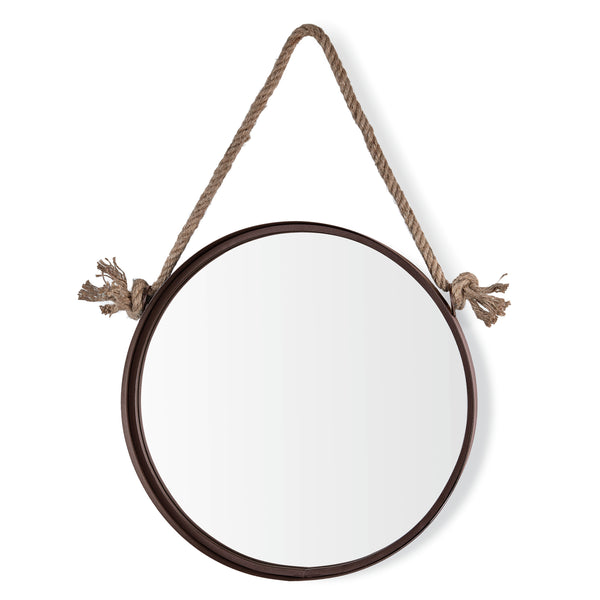Danya B 18in Dark Brown Iron Framed Round Accent Mirror With Hanging Rope