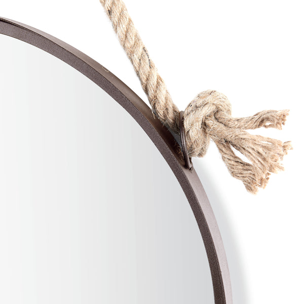 Danya B 18in Dark Brown Iron Framed Round Accent Mirror With Hanging Rope