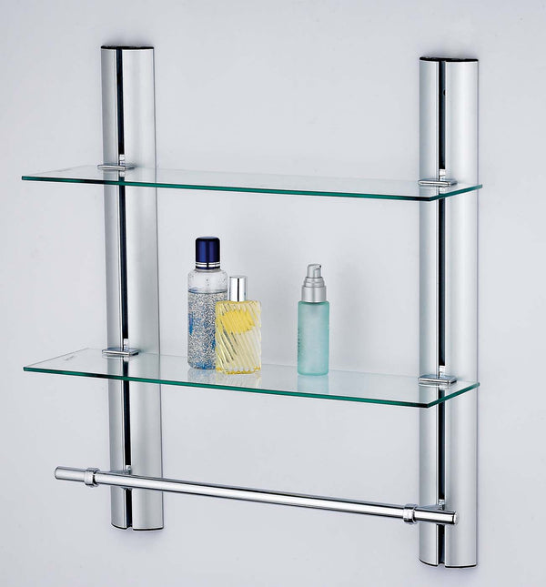 Danya B 2 Tier Adjustable Glass Shelf With Aluminum Frame And Towel Bar