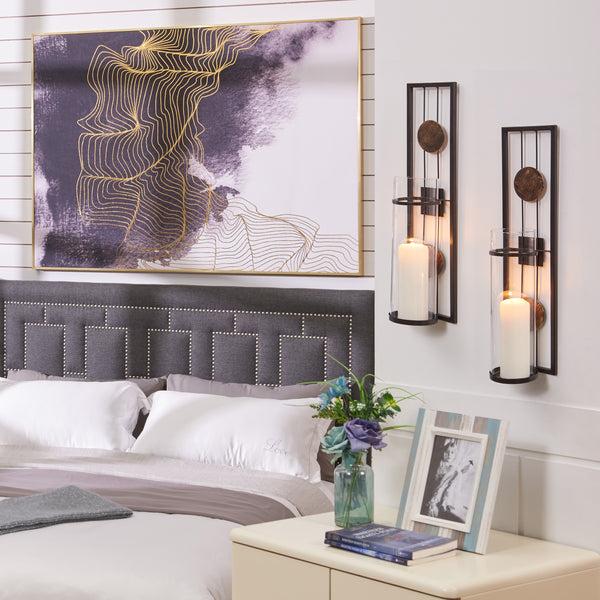 Danya B 20 In. Modern Floating Decorative Metal Medallion Pillar Candle Sconces – Wall Mount – Set Of 2