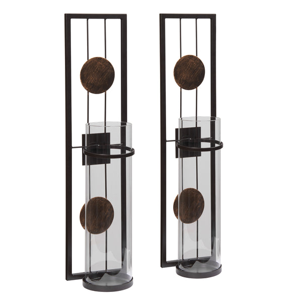 Danya B 20 In. Modern Floating Decorative Metal Medallion Pillar Candle Sconces – Wall Mount – Set Of 2