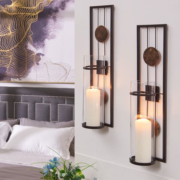 danya b 20 in. Modern Floating Decorative Metal Medallion Pillar Candle Sconces – Wall Mount – Set of 2 danya b 20 in. Modern Floating Decorative Metal Medallion Pillar Candle Sconces – Wall Mount – Set of 2