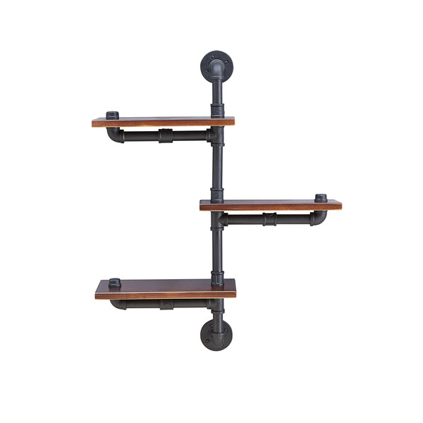 Danya B 3-Tier Vertical Floating Staggered Industrial Rustic Pipe Wall Mount Shelving Unit
