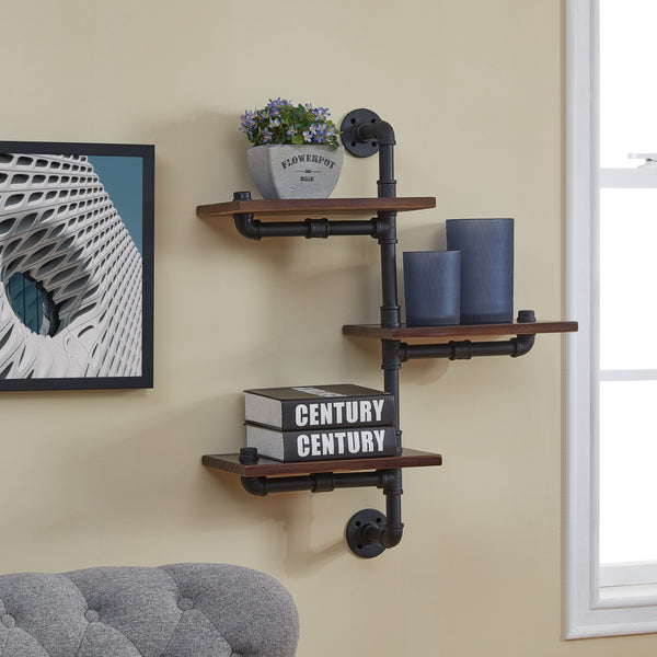 danya b 3-Tier Vertical Floating Staggered Industrial Rustic Pipe Wall Mount Shelving Unit