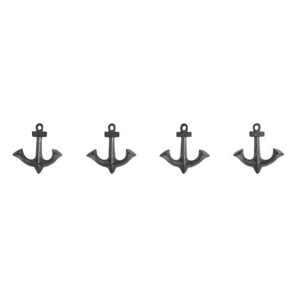 Danya B 4 Piece Dark Brown Cast Iron Anchor Two-Prong Decorative Wall Sculpture Figure Utility Double Hook Set