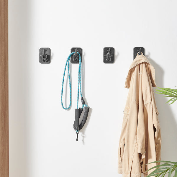 danya b 4 Piece Dark Brown Cast Iron Dog Tail Wagging Decorative Wall Sculpture Figure Utility Hook Set